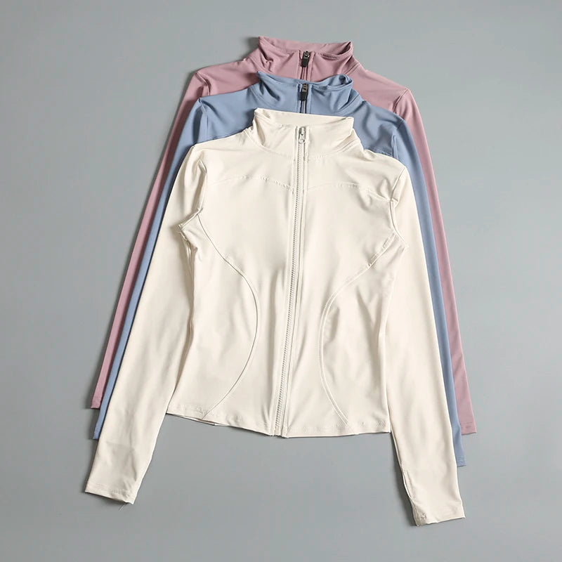 Women’s Zip-Up Cropped Sports Jacket – Workout & Yoga Fitness Wear